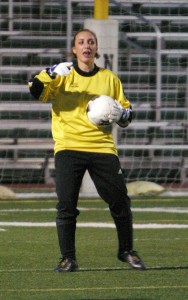 Amy Ross defends her goal